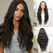 Aesco Siyah Su Dalgalı Fiber Sen Tül Peruk