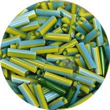 İsmiyle Al Uzun Boru Kesme Boncuk Çap 2mm Uzunluk 10 mm - 60 Gram - Yeşil Mavi - BNC289