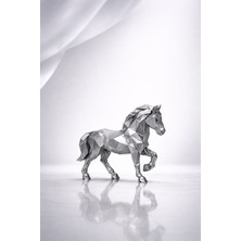 Çakra Modern Geometrik At Heykeli Gümüş Metalik Dekoratif Biblo Minimal Lüks Salon Ofis Dekoru