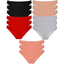 İsmiyle Al 15 Adet Süper Eko Set Likralı Kadın Slip Külot Siyah Kırmızı Ten Gri Pudra