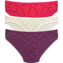 İsmiyle Al 3 Adet Önü Dantelli Transparan Kadın Slip Külot S85