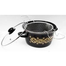 İsmiyle Al Emaye Kızartma Tenceresi Siyah Çiçekli 22 cm ROYALEKS-69116