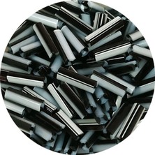 İsmiyle Al Uzun Boru Kesme Boncuk Çap 2mm Uzunluk 10 mm - 60 Gram - Siyah Beyaz - BNC290