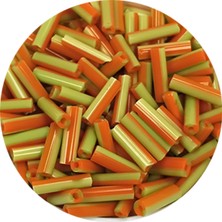 İsmiyle Al Uzun Boru Kesme Boncuk Çap 2mm Uzunluk 10 mm - 60 Gram - Yeşil Turuncu - BNC300