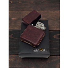 %100 Gerçek Deri Kılıflı Benzinli Çakmak – Bordo