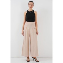 Geniş Paça Pileli Pantolon 6718 - Krem