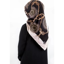 Violla Twill Kemerli ve Geometrik Desenli Haki Renkli 90X90 Eşarp (Ipek Içermez) Kenar Dikiş Şekli El Dikişli