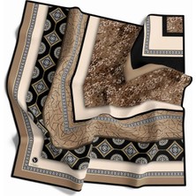 Violla Twill Leopar ve Barok Desenli Bej Renkli 90X90 Eşarp (Ipek Içermez) Dikim Şekli : El Dikişi