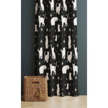 Alamodecor Sevimli Beyaz Kedi Model Tek Kanat Genç Odası Fon Perde