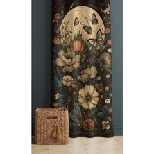 Alamodecor Çiçek Doğa Ay Kelebek Desenli Tek Kanat Genç Odası Fon Perde
