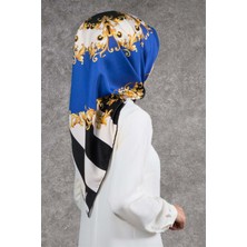 Violla Twill Çizgili Barok Desenli Indigo - Siyah Renkli 90X90 Eşarp (Ipek Içermez)