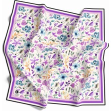 Violla Kristal Bahar Çiçekleri Desenli Mor Renkli 90X90 Eşarp (Ipek Içermez) Kenar Dikiş Şekli El Dikişli