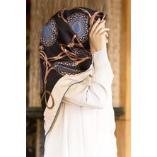 Violla Twill Kemerli ve Geometrik Desenli Indigo Renkli 90X90 Eşarp (Ipek Içermez) Kenar Dikiş Şekli El Dikişli