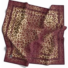Violla Twill Leopar Desenli Mürdüm Renkli 90X90 Eşarp (Ipek Içermez) Kenar Dikiş Şekli El Dikişli