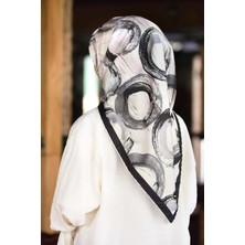 Violla Kristal Geometrik Fırça Darbesi Desenli Füme Renkli 90X90 Eşarp (Ipek Içermez) Kenar Dikiş Şekli El Dikişli