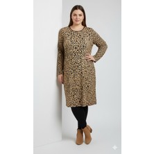 Esso Butik Büyük Beden Leopar Desenli Jakarlı Viskon Kumaş Tunik ( Elbise )