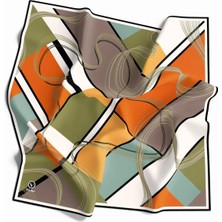Violla Twill Geometrik Desenli Turuncu - Haki Renkli 90X90 Eşarp (Ipek Içermez) Dikim Şekli : El Dikişi
