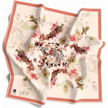 Violla Kristal Sonbahar Yaprak Desenli Somon Renkli 90X90 Eşarp (Ipek Içermez) Kenar Dikiş Şekli El Dikişli