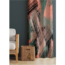 Alamodecor Yavru Ağzı ve Yeşil Renk Yağlı Boya Desenli Baskılı Fon Perde (Tek Kanat)