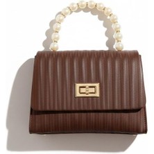 Rafiel Krem, Kahverengi Inci Detaylı Gece Çantası - Lüks Davet Çantası