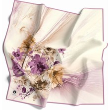 Violla Twill Çiçek Desenli Lila Renkli 90X90 Eşarp (Ipek Içermez) Kenar Dikiş Şekli El Dikişli