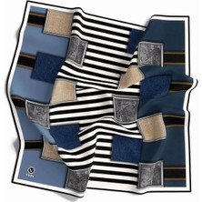 Violla Twill Geometrik ve Çizgili Desenli Indigo Renkli 90X90 Eşarp (Ipek Içermez) Dikim Şekli : El Dikişi