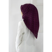 Vissona %100 Twill Ipek Zincir Desenli Siyah - Fuşya Renkli 90X90 Eşarp Kenar Dikiş Şekli El Dikişli