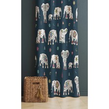 Alamodecor Etnik Fil Desenli Tek Kanat Oturma Odası Salon Fon Perde