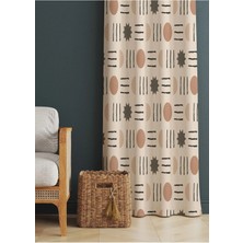 Alamodecor Krem Etnik Model Geometrik Desenli Oturma Odası § Salon Fon Perdesi Tek Kanat