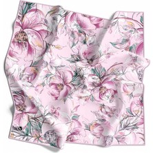 Violla Rayon Güllerin Içinden Desenli Pembe Renkli 90X90 Eşarp (Ipek Içermez) Kenar Dikiş Şekli El Dikişli