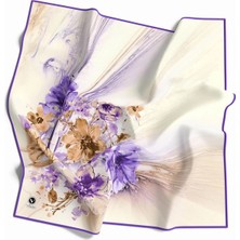 Violla Twill Çiçek Desenli Mor Renkli 90X90 Eşarp (Ipek Içermez) Kenar Dikiş Şekli El Dikişli