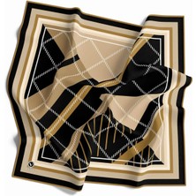 Violla Soft Bordürlü Ekose Desenli Gold Renkli 90X90 Eşarp (Ipek Içermez) Kenar Dikiş Şekli El Dikişli