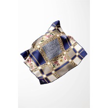 Violla Twill Leopar ve Çiçek Desenli Lacivert - Krem Renkli 90X90 Eşarp (Ipek Içermez) Dikim Şekli : El Dikişi