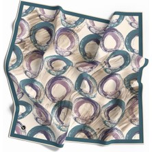 Violla Twill Geometrik Fırça Darbesi Desenli Petrol Mavisi Renkli 90X90 Eşarp (Ipek Içermez) Kenar Dikiş Şekli El Dikişli
