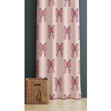 Alamodecor Pembe Puantiyeli Kurdele Model Tek Kanat Fon Perde
