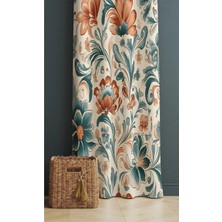 Alamodecor Vintage Çiçekli Model Tek Kanat Oturma Odası Salon Fon Perde