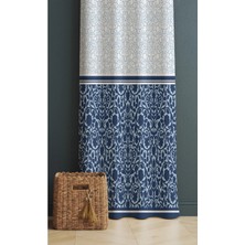 Alamodecor Mavi Beyaz Etnik Desen Tek Kanat Oturma Odası Salon Fon Perde