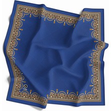 Violla Twill Yumuşak Dokulu Kenar Motifi Şal Desenli Saks Renkli 90X90 Eşarp (Ipek Içermez) Dikim Şekli : El Dikişi