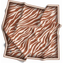 Violla Kristal Zebra Desenli Krem - Taba Renkli 90X90 Eşarp (Ipek Içermez) Dikim Şekli : El Dikişi
