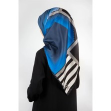 Violla Twill Geometrik Desenli Saks Renkli 90X90 Eşarp (Ipek Içermez) Kenar Dikiş Şekli El Dikişli