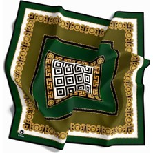 Violla Twill Çizgili Barok Desenli Siyah - Haki Renkli 90X90 Eşarp (Ipek Içermez)