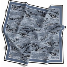 Violla Twill Soyut Çizgi Desenli Indigo Renkli 90X90 Eşarp (Ipek Içermez) Kenar Dikiş Şekli El Dikişli