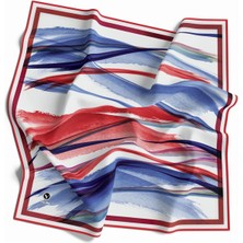 Violla Twill Fırça Desenli Indigo - Kırmızı Renkli 90X90 Eşarp (Ipek Içermez) Kenar Dikiş Şekli El Dikişli