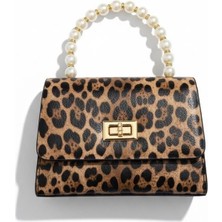 Rafiel Leopar Desenli Inci Saplı Kadın El Çantası - Gold Kilitli Lüks Abiye Çanta