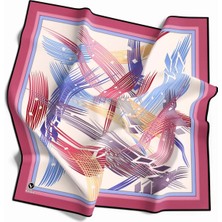 Violla Twill Geometrik Desenli Pembe Renkli 90X90 Eşarp (Ipek Içermez) Kenar Dikiş Şekli El Dikişli