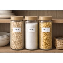 Yaman Store Bambu Kapaklı Çizgili Cam Kavanoz Seti 12’li – Şeffaf | Saklama Kabı (12 Adet)