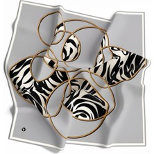 Violla Soft Çember ve Zebra Desenli Gümüş Renkli 90X90 Eşarp (Ipek Içermez) Kenar Dikiş Şekli El Dikişli