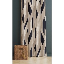 Alamodecor Krem ve Siyah Geometrik Desenli Model Tek Kanat Oturma Odası Salon Fon Perde