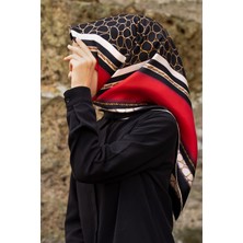 Vissona %100 Twill Ipek Gold Halka Desenli Kırmızı - Siyah Renkli 90X90 Eşarp Dikim Şekli : El Dikişi