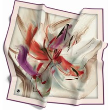 Violla Twill Çiçek Tablo Desenli Mürdüm Renkli 90X90 Eşarp (Ipek Içermez) Kenar Dikiş Şekli El Dikişli
